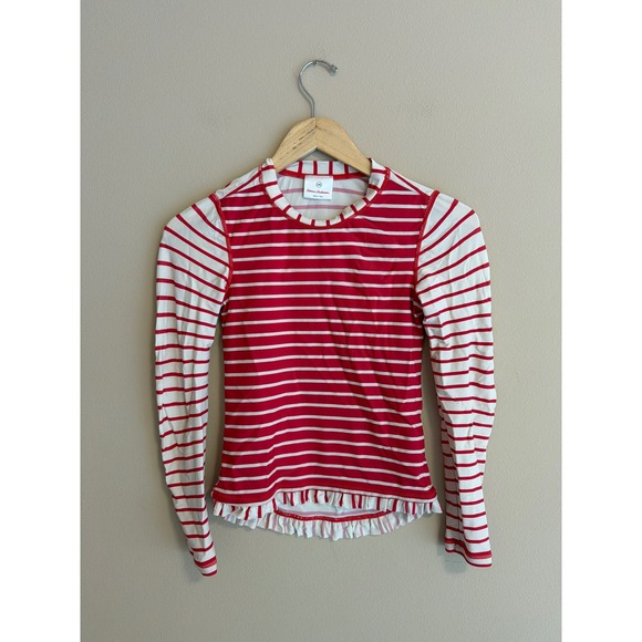 Hanna Andersson Other - Hanna Andersson Girls Red‎ White Striped Ruffle Rash Guard Swim Top Kids 10